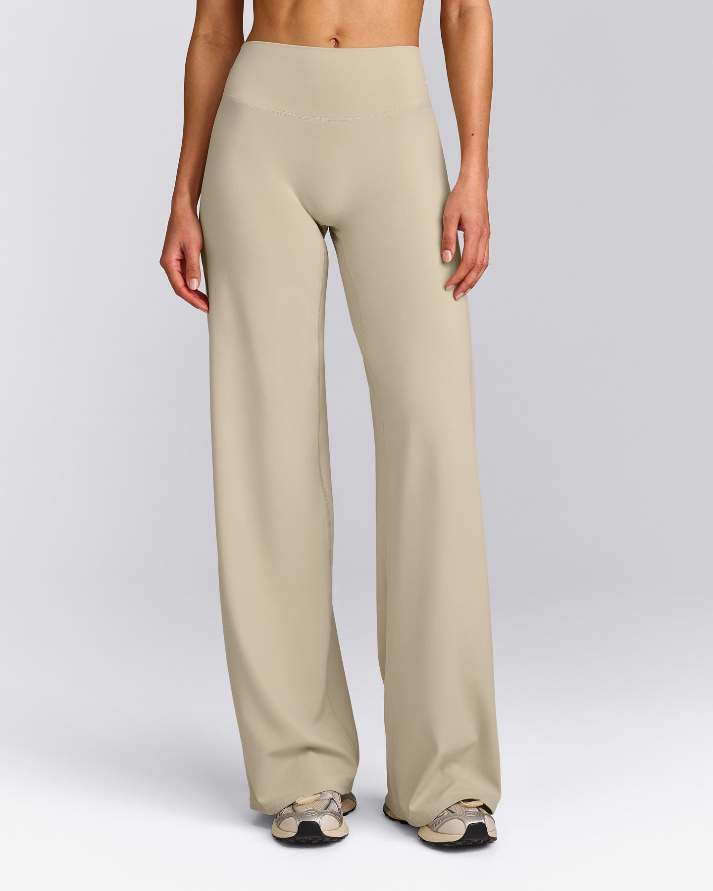 SoftMotion™ Straight Leg Pants with Gray Logo | Oatmeal