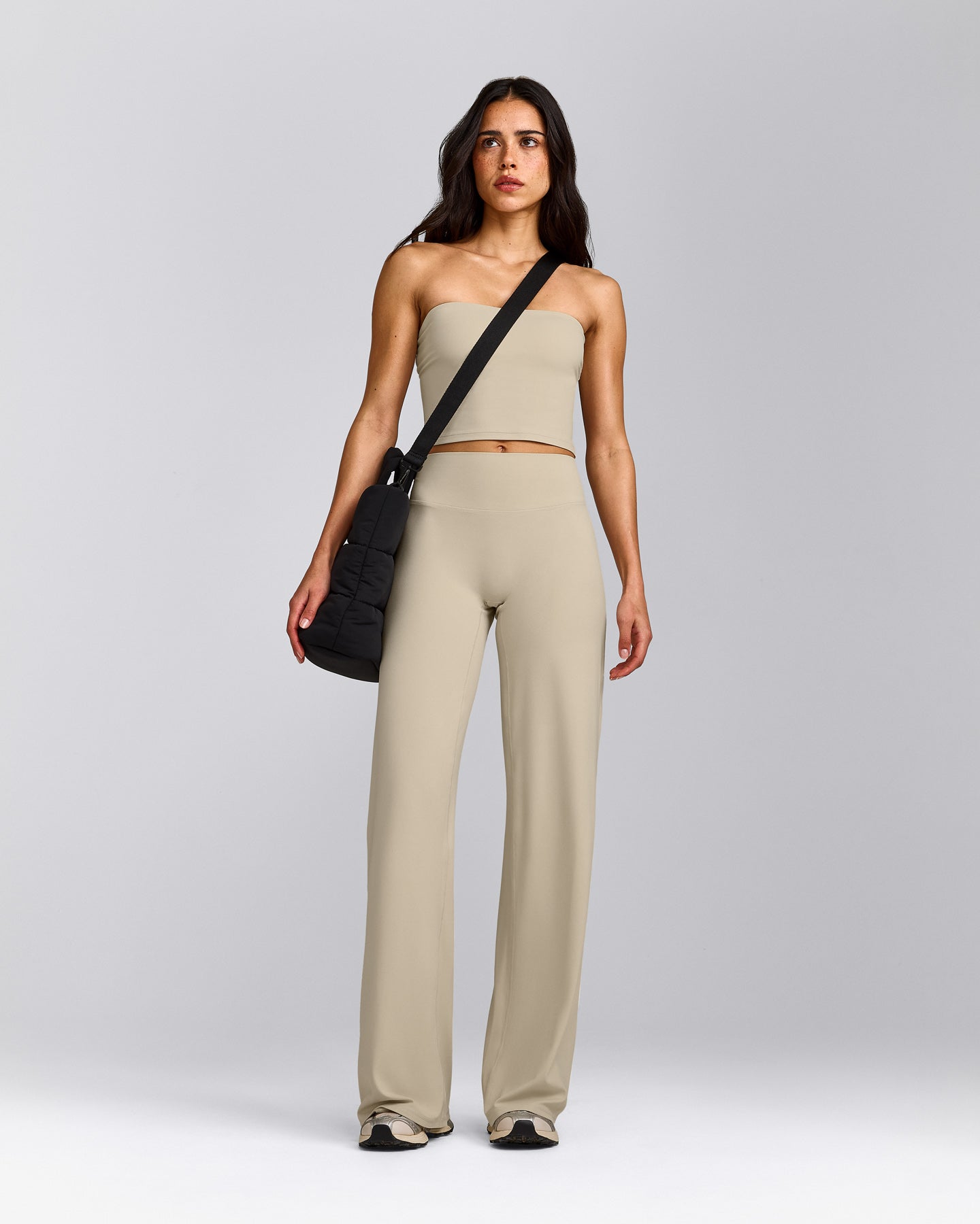 SoftMotion™ Straight Leg Pants with Gray Logo | Oatmeal