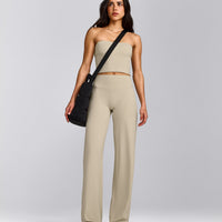 SoftMotion™ Straight Leg Pants with Gray Logo | Oatmeal