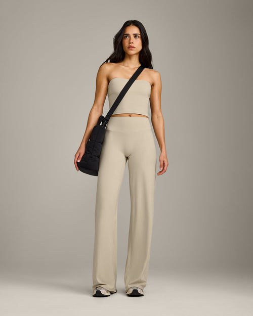 SoftMotion™ Straight Leg Pants with Gray Logo | Oatmeal