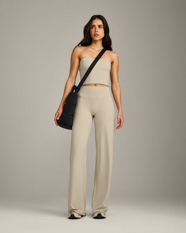 SoftMotion™ Straight Leg Pants with Gray Logo | Oatmeal
