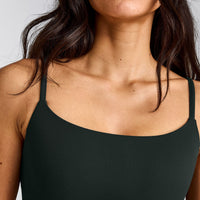SoftMotion™ Strappy Sports Bra with Gray Logo | Emerald Noir