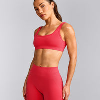 EffortlessLift™ Square Neck Sports Bra with Gray Logo | Charged Pink