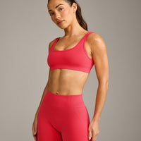 EffortlessLift™ Square Neck Sports Bra with Gray Logo | Charged Pink