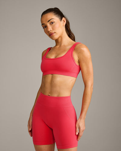 EffortlessLift™ Square Neck Sports Bra with Gray Logo | Charged Pink