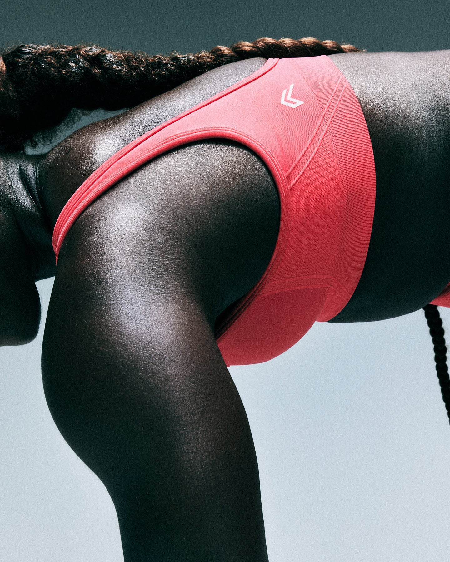 EffortlessLift™ Square Neck Sports Bra with Gray Logo | Charged Pink