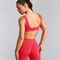 EffortlessLift™ Square Neck Sports Bra with Gray Logo | Charged Pink