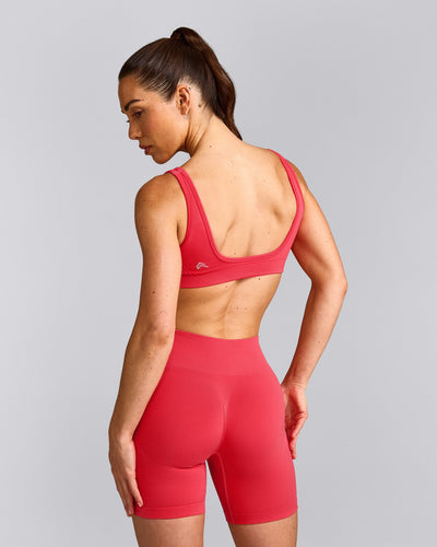 EffortlessLift™ Square Neck Sports Bra with Gray Logo | Charged Pink