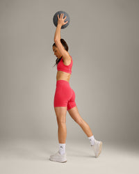 EffortlessLift™ Square Neck Sports Bra with Gray Logo | Charged Pink