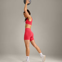 EffortlessLift™ Square Neck Sports Bra with Gray Logo | Charged Pink