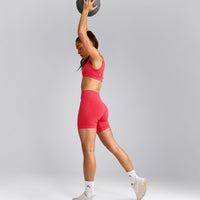 EffortlessLift™ Square Neck Sports Bra with Gray Logo | Charged Pink
