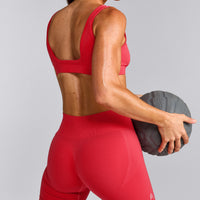 EffortlessLift™ Square Neck Sports Bra with Gray Logo | Charged Pink