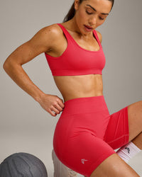 EffortlessLift™ Square Neck Sports Bra with Gray Logo | Charged Pink