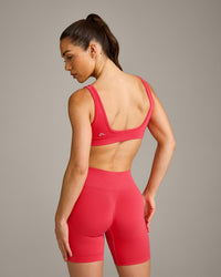 EffortlessLift™ Square Neck Sports Bra with Gray Logo | Charged Pink