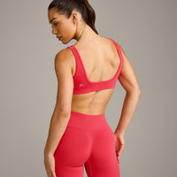 EffortlessLift™ Square Neck Sports Bra with Gray Logo | Charged Pink