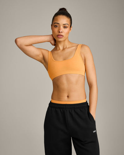EffortlessLift™ Square Neck Sports Bra with Gray Logo | Powdered Orange