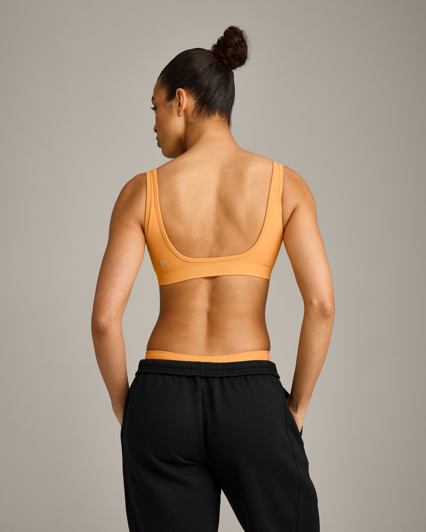 EffortlessLift™ Square Neck Sports Bra with Gray Logo | Powdered Orange