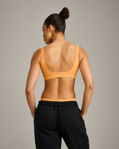 EffortlessLift™ Square Neck Sports Bra with Gray Logo | Powdered Orange