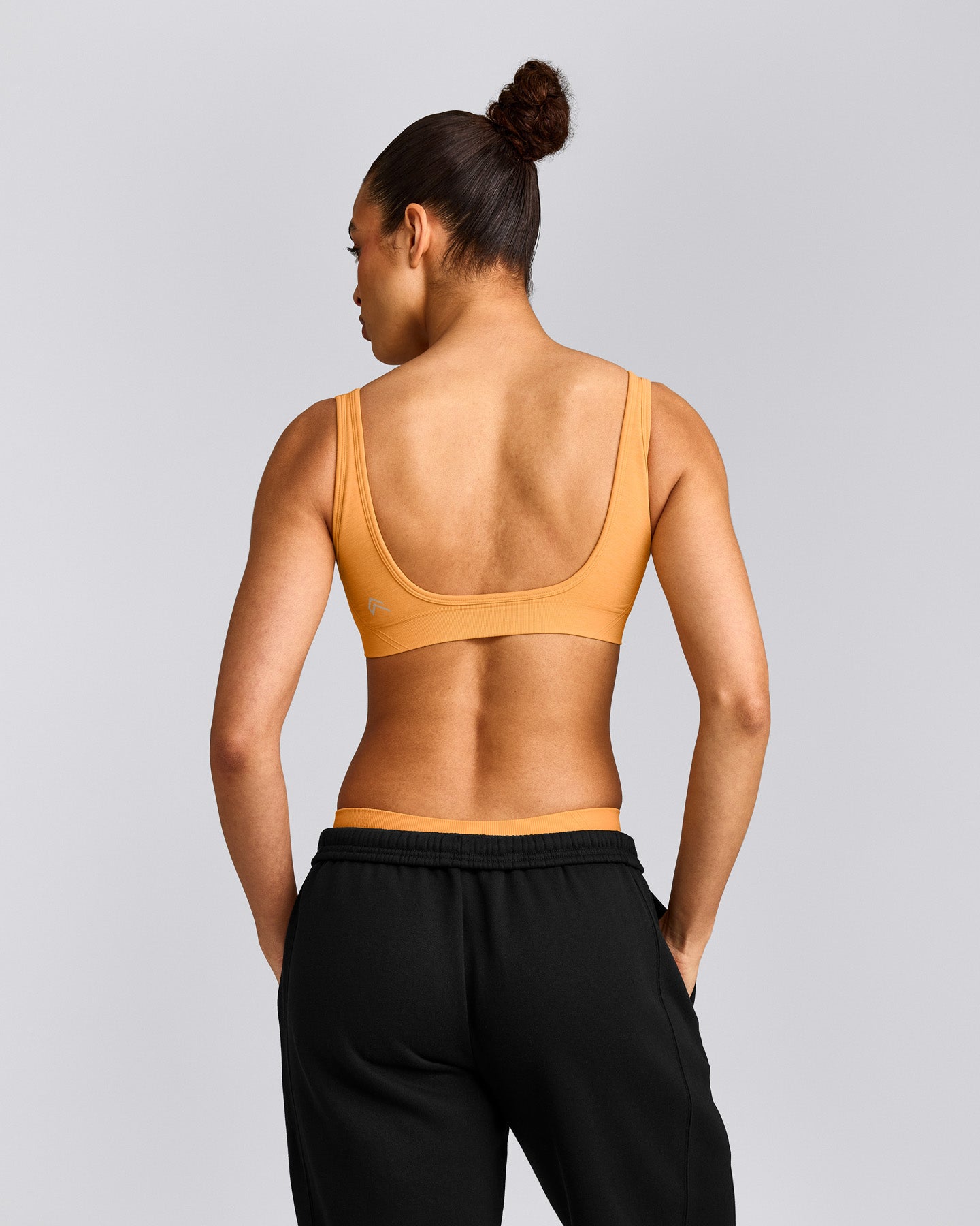 EffortlessLift™ Square Neck Sports Bra with Gray Logo | Powdered Orange
