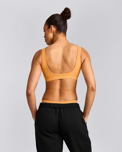 EffortlessLift™ Square Neck Sports Bra with Gray Logo | Powdered Orange