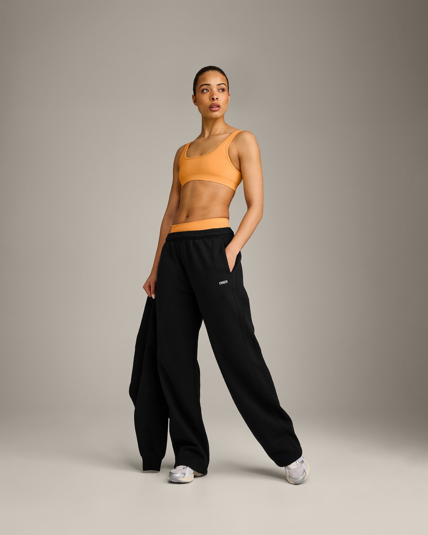 EffortlessLift™ Square Neck Sports Bra with Gray Logo | Powdered Orange