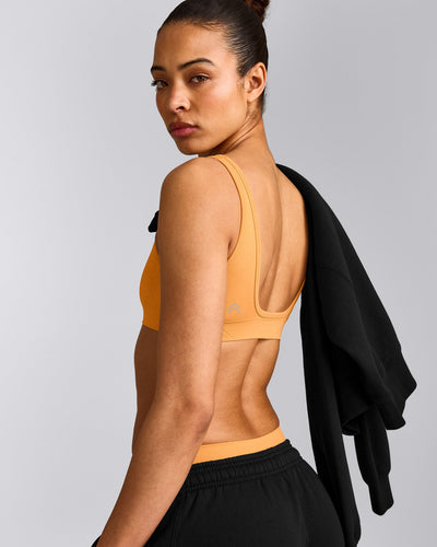 EffortlessLift™ Square Neck Sports Bra with Gray Logo | Powdered Orange