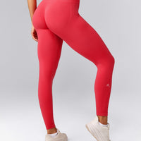 EffortlessLift™ Seamless Mid Rise Leggings with Gray Logo | Charged Pink