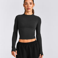 Oner Seamless Fitted Long Sleeve Top | Soft Black