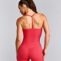 UnifiedMove™ T Back Mid Tank Top with Built in Bra Shelf with Reflective Logo | Charged Pink