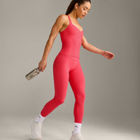 UnifiedMove™ T Back Mid Tank Top with Built in Bra Shelf with Reflective Logo | Charged Pink