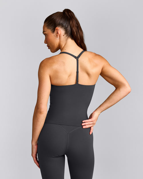 UnifiedMove™ T Back Mid Tank Top with Built in Bra Shelf | Coal
