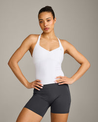 UnifiedMove™ T Back Mid Tank Top with Built in Bra Shelf with Reflective Logo | White