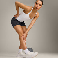 UnifiedMove™ T Back Mid Tank Top with Built in Bra Shelf with Reflective Logo | White