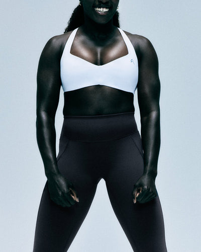 UnifiedMove™ T Back Minimal Bralette with Reflective Logo | White