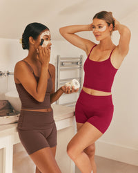 SoftMotion™ Fold Over Shorts 6" with White Logo | Espresso Brown