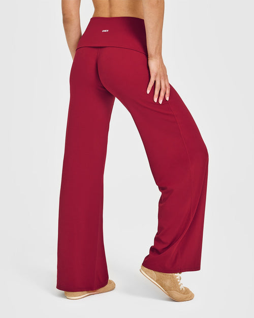 SoftMotion™ Fold Over Straight Leg Pants with White Logo | Ruby Red