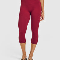 SoftMotion™ High Waisted Capri Leggings with White Logo | Ruby Red