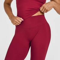 SoftMotion™ High Waisted Capri Leggings with White Logo | Ruby Red
