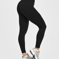 SoftMotion™ High Waisted Leggings with White Logo | Black