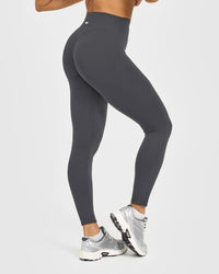 SoftMotion™ High Waisted Leggings with White Logo | Coal