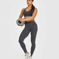 SoftMotion™ High Waisted Leggings with White Logo | Coal