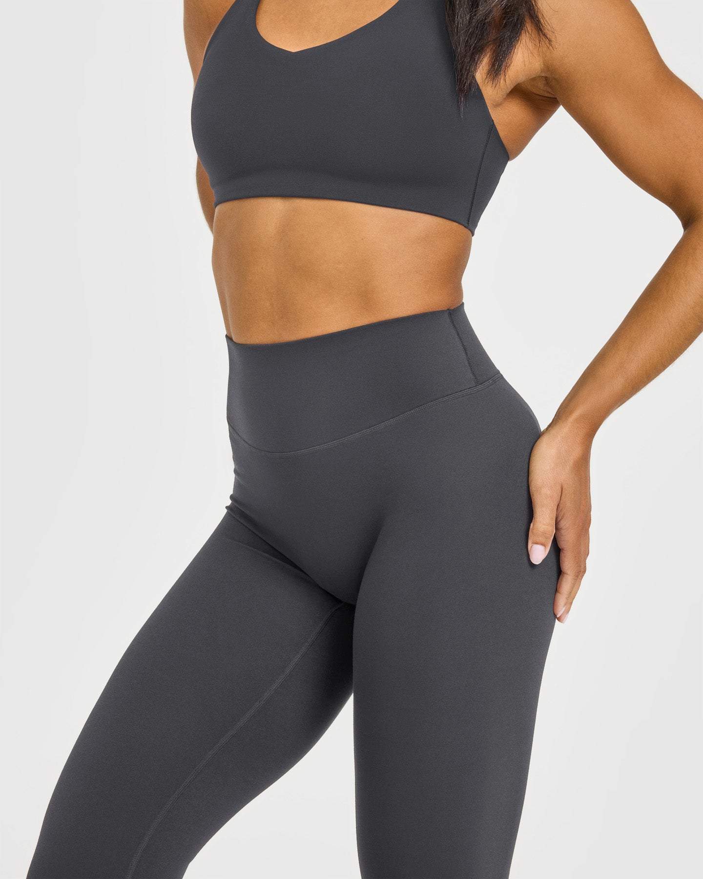 SoftMotion™ High Waisted Leggings with White Logo | Coal