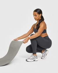 SoftMotion™ High Waisted Leggings with White Logo | Coal