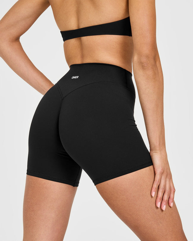 SoftMotion™ High Waisted Shorts 6" with White Logo | Black
