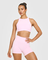 EasyLift™ High Neck Sports Bra with White Logo | Chalk Pink
