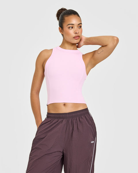 Mellow™ Rib High Neck Mid Tank Top in Chalk Pink | Oner Active US