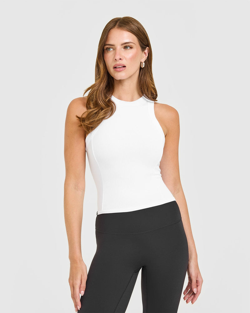 Mellow™ Rib High Neck Mid Tank Top in White | Oner Active US