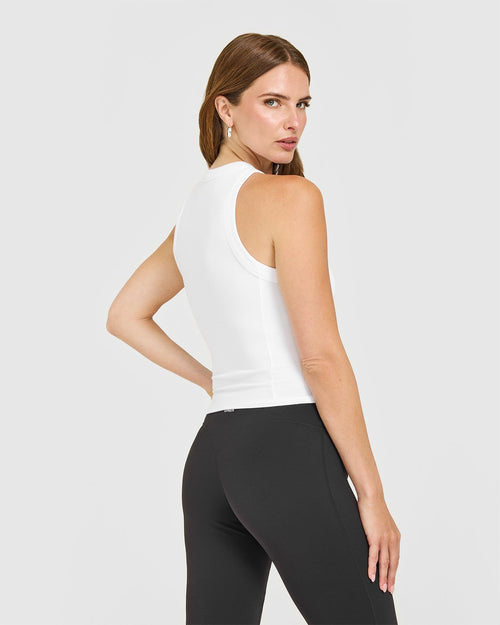 Mellow™ Rib High Neck Mid Tank Top | White