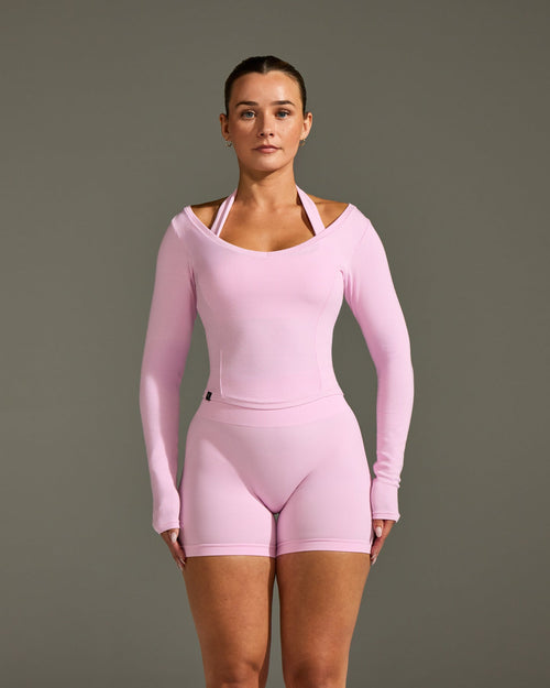 Mellow™ Rib V Neck Mid Long Sleeve Top | Chalk Pink