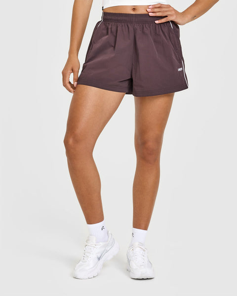 Oversized Piped Woven Track Shorts | Deep Umber Brown